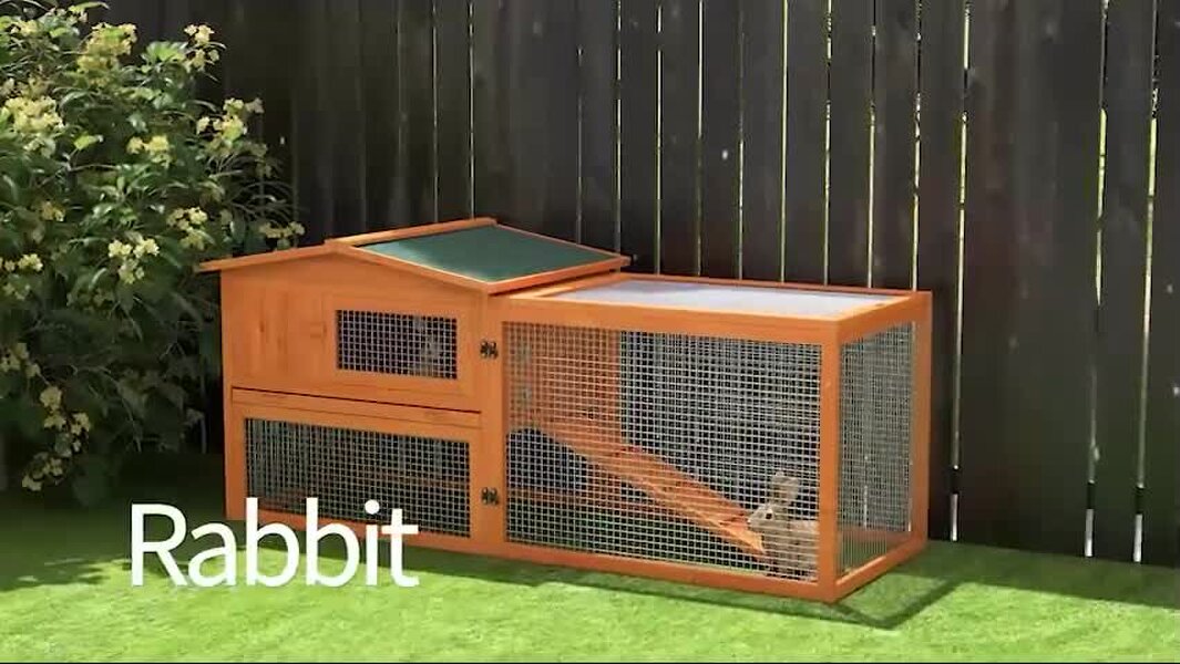 PawHut Wooden Rabbit Hutch Guinea Pig Run w/ Ramp and Removable Tray Outdoor