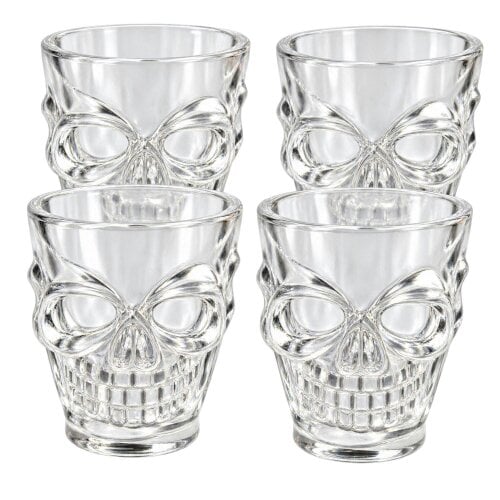 Shatchi Clear Halloween Skull Shot Glasses 4 Pack, 55ml Plastic Party Drinkware