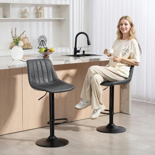 Wyld Haus Rotteli Set Of 2 Charcoal Grey Faux Leathar Upholstered Tub Bar Stools