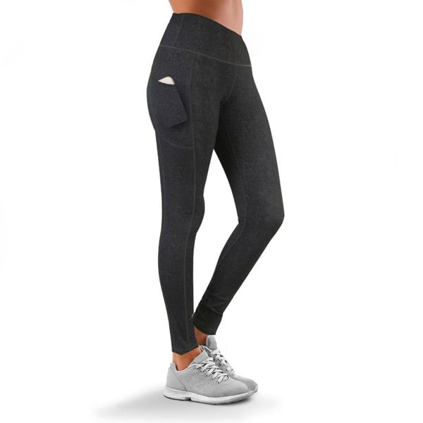 OOOOO Womens Workout Leggings High Waist Yoga Pants w/ Side Pockets, Black
