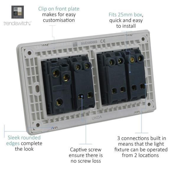 Trendi Switch 4 Gang Light Switch (1x 1 or 2 Way & 3 x Intermediate)in Warm Grey