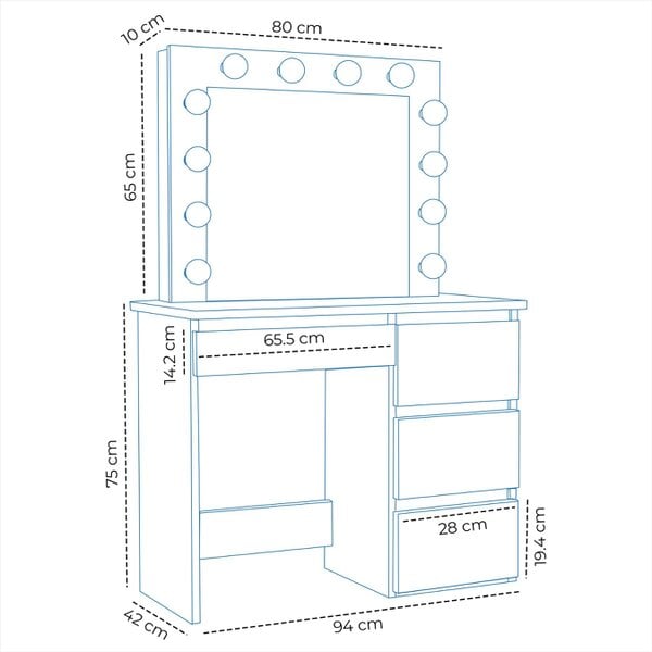 Kosy Koala White Dressing Table Hollywood LED Mirror Makeup Desk Vanity Table Bedroom Furniture