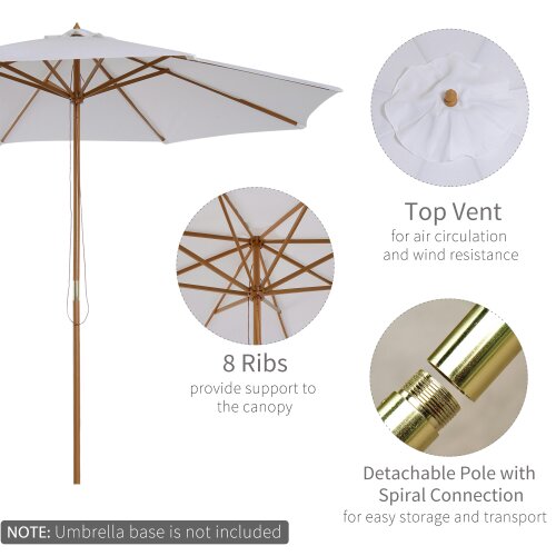 Outsunny 3m Garden Parasol – Wooden Pole, Pulley Rope Operation, 8 Ribs, Vented Canopy, Grey/Teak
