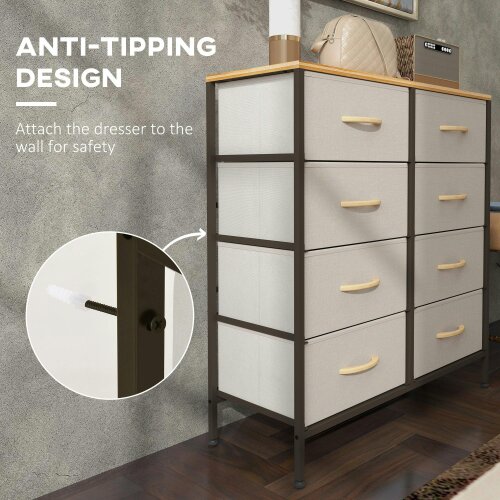 Wyld Haus Neyo Metal And Fabric Cream White 8 Drawer Industrial Storage Dresser With Steel Frame
