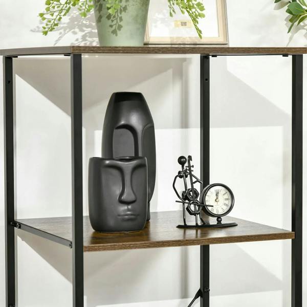 Open shelf inside industrial cabinet showing items on a wood-toned shelf panel