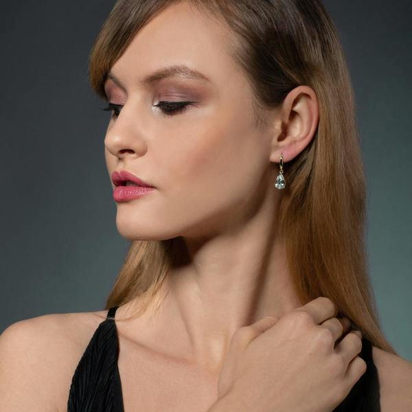 Gold Pear Drop Earrings with White Cubic Zirconia - namana.london
