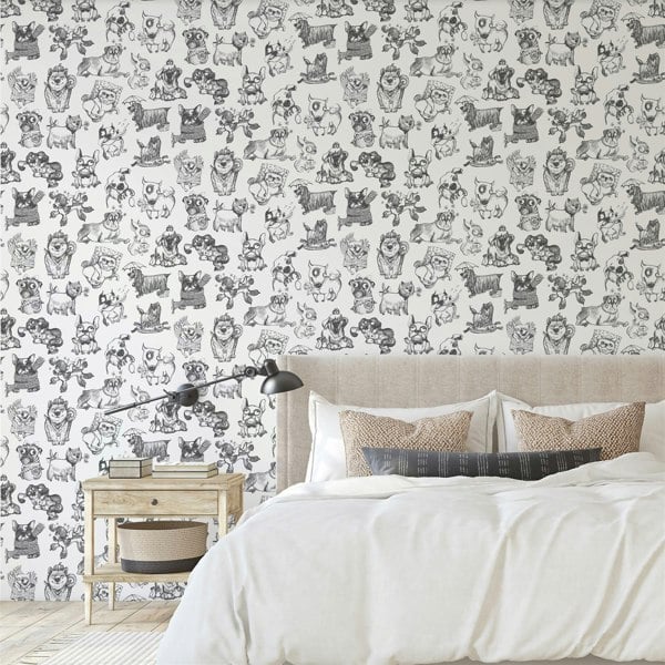 Muriva Pooches White Wallpaper