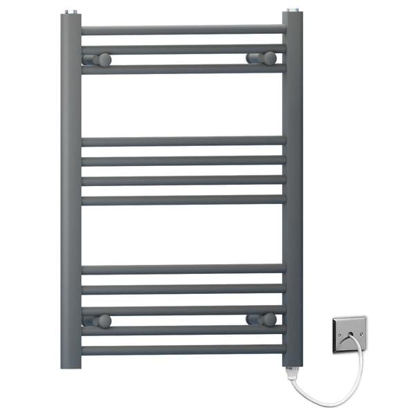 MYHOMEWARE 550mm x 700mm Anthracite Grey Flat Electric Pre-Filled Heated Towel Rail Radiator For Bathroom Designer Standard Element