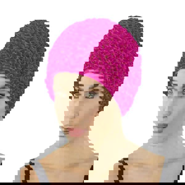 Vibrant magenta Fashy Frill fabric swim cap with ruffled textured design