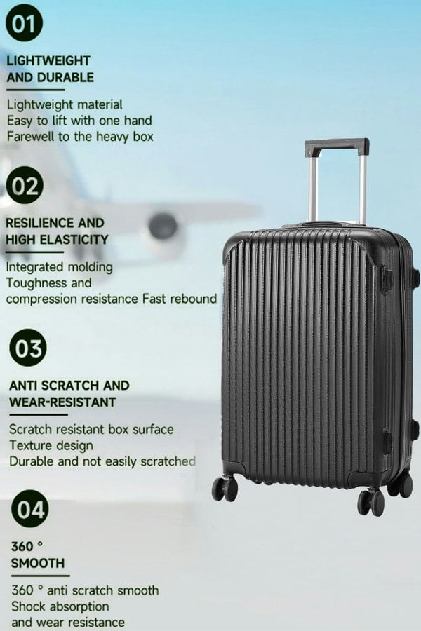 Living and Home Hardshell Spinner Wheel Luggage Travel Suitcase With Combination Lock, 28" Black