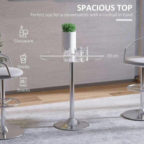 Bobobiy Round Dining Table, Modern Dining Room Table with Tempered Glass Top, Steel Base, Space Saving Small Bar Table