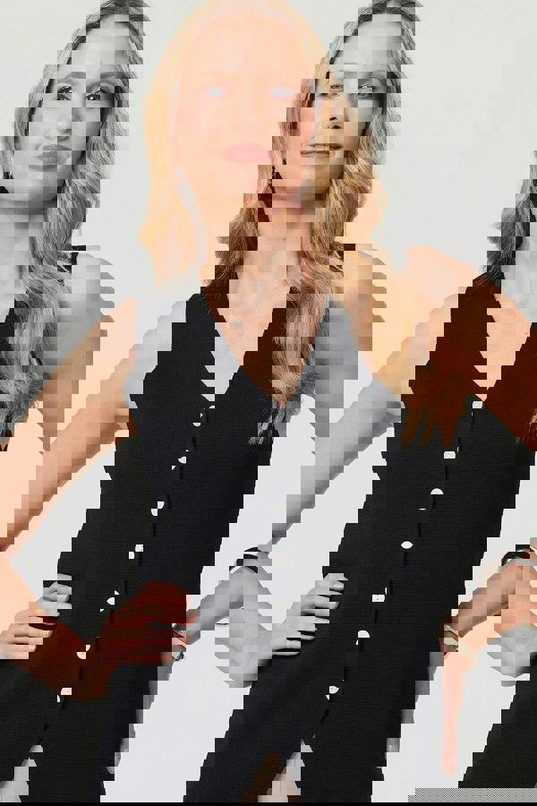 Black | Sleeveless Buttoned Waistcoat Top
