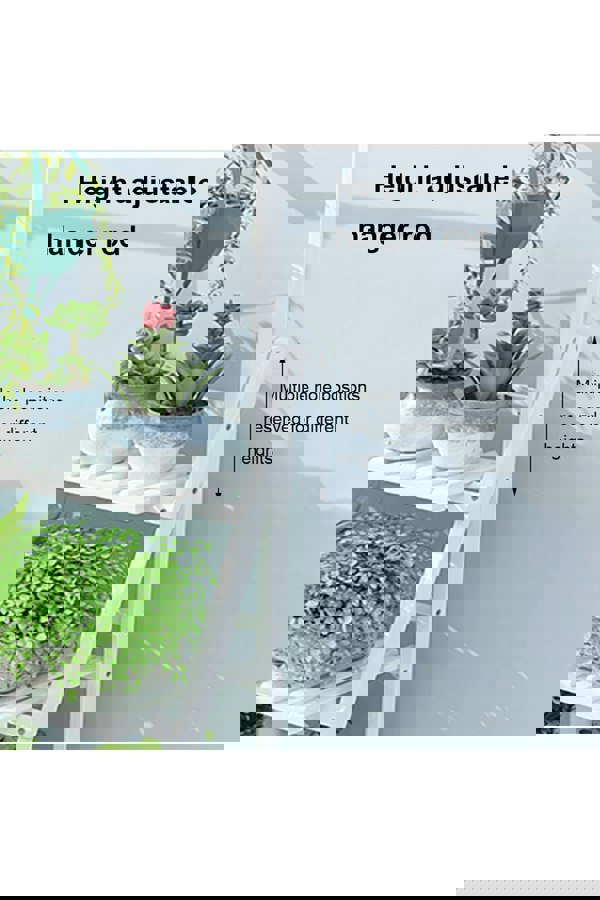 Living and Home 3-Tier Foldable Wooden Ladder Shelf with Hanging Rod