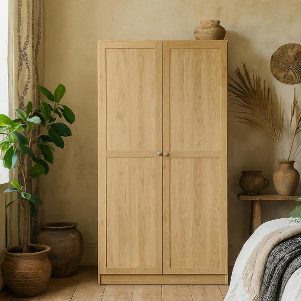 Wyld Haus Cherryfern Natural Oak Wood Wardrobe 2 Frame Doors