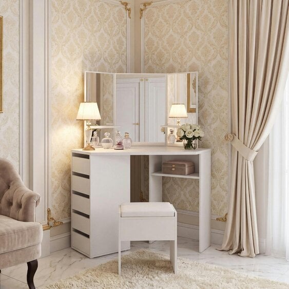 Kosy Koala Corner Dressing Table with Mirrors and Stool Makeup Vanity Mirror Hollywood Table