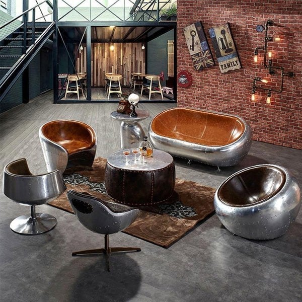 Aviator Airplane Tub Two Seater Sofa, Aluminum Loveseat-Sofas-Weilai Concept-Weilai Concept