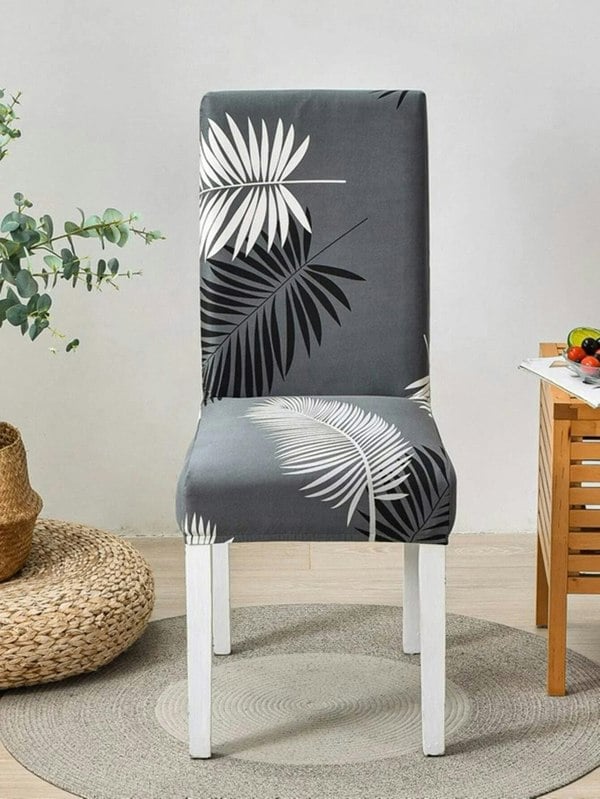 Anyseat Chair Cover Grey Leaves Design with Anti-Dirt and Elastic Material for Dining Room Kitchen Wedding Hotel Banquet Restaurant