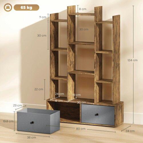 Wyld Haus Nero Wooden Brown 12 Compartment Storage Unit With Drawers