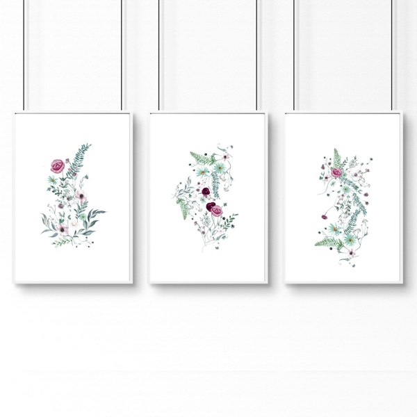 Wall prints bathroom | set of 3 Shabby Chic art prints