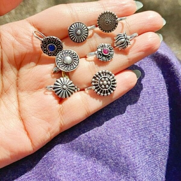The Colourful Aura Multiple Design Simple Round Clip On Non Pierced Antique Boho Nose Pin