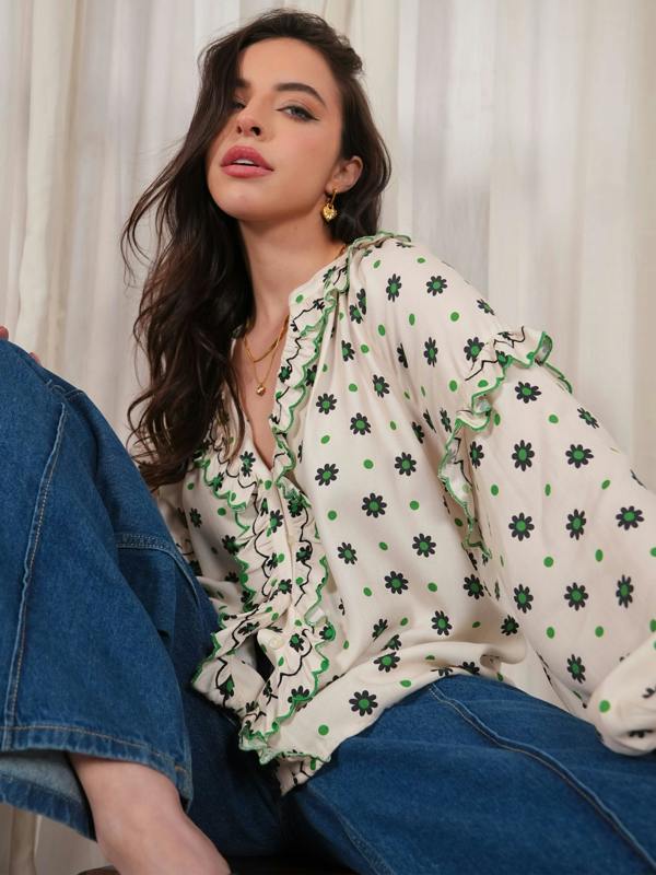 Rose & Nancy Joyce Cream Daisy Polka Dot Blouse