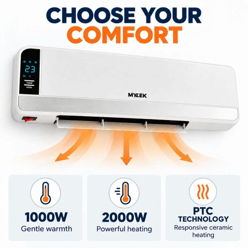 MYLEK Overdoor Heater 2kW Electric Air Curtain with Thermostat & Timer
