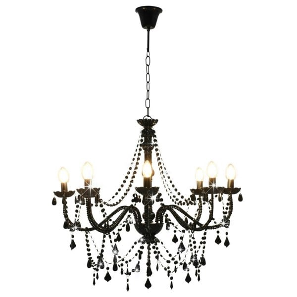 Berkfield Chandelier with Beads Black 8 x E14 Bulbs