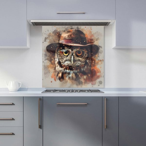 Warren Reed - Designer Owl With Hat And Glasses Kitchen Splashback