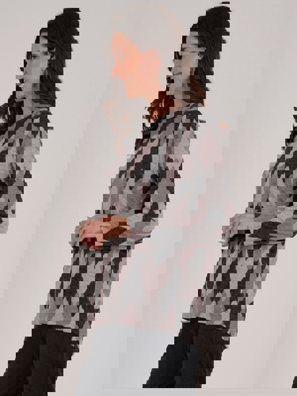 TIGI-Wear Argyle Print Zip Back Top - Rose