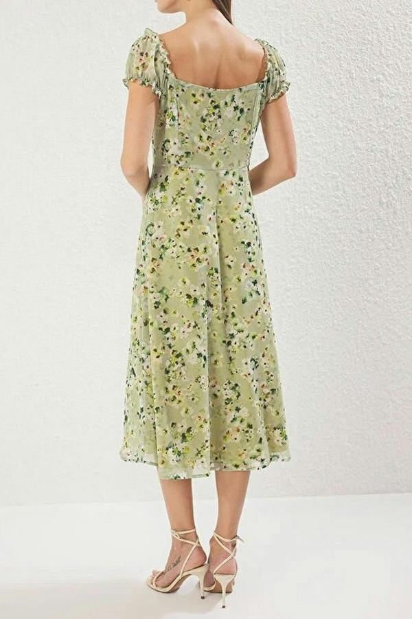 WOVCOR Floral Lined Chiffon Woven Midi Dress