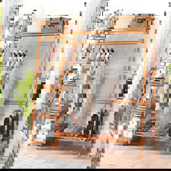 Living and Home Multi-Functional Bamboo Garment Clothes Rack 7-Tier Storage Shelf Coat Hanging Rack