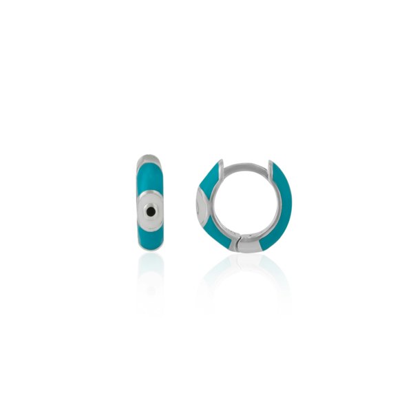 Spero London Navy Blue & Turquoise Enamelled Jewelled Eye Sterling Silver Huggie Hoop Earrings