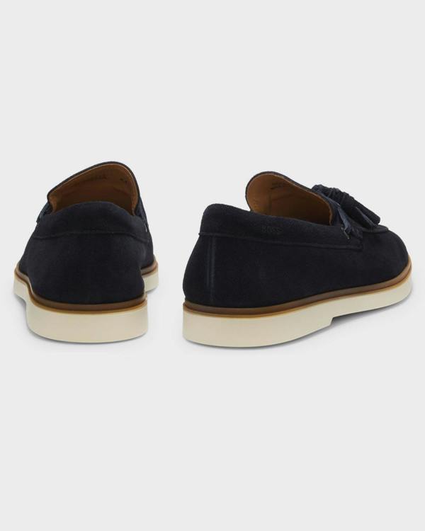 BOSS Orange Hedley Mens Suede Loafers with Tassel Trim - Dark Blue 402