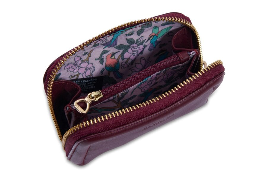 SADDLER "Annabelle" 2 Section RFID Real Leather Zip Top Coin Purse (Gift Boxed)