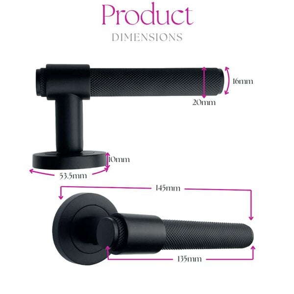 EDH Door Hardware Knurled Door Handles Chrome, Black, Brass – Loop & Neck Lever on Rose Latch
