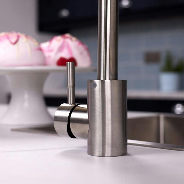Flode Lillehammer | Single Lever Kitchen Sink Mixer Tap with Swivel Spout | Brushed Steel Finish