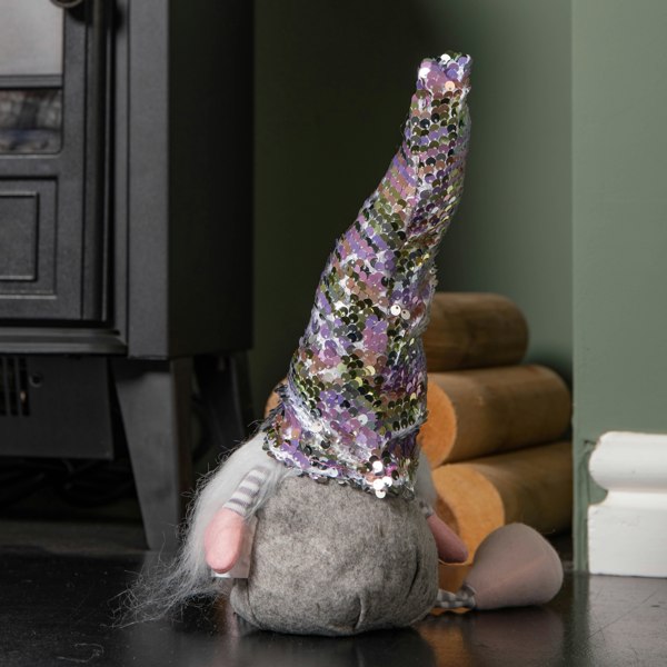 Samuel Alexander 49cm Festive Christmas Sitting Gonk with Dangly Legs & Sequin Hat in Pink & Grey