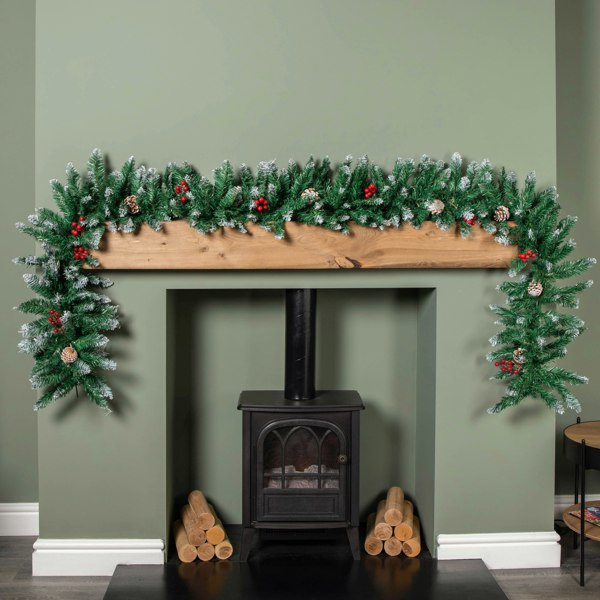 Samuel Alexander 2.7m Snow Tipped Christmas Garland with Red Berries, Cones & Bullet Tips
