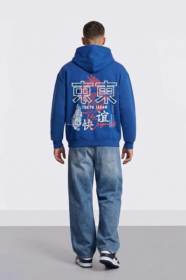 London Attitude Relaxed Fit Tokyo Japan Graphic Hoodie - Royal Blue