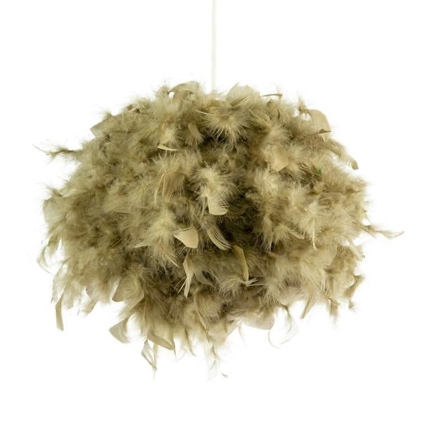 Eye-Catching and Modern Olive Green Feather Decorated Pendant Shade Image 1