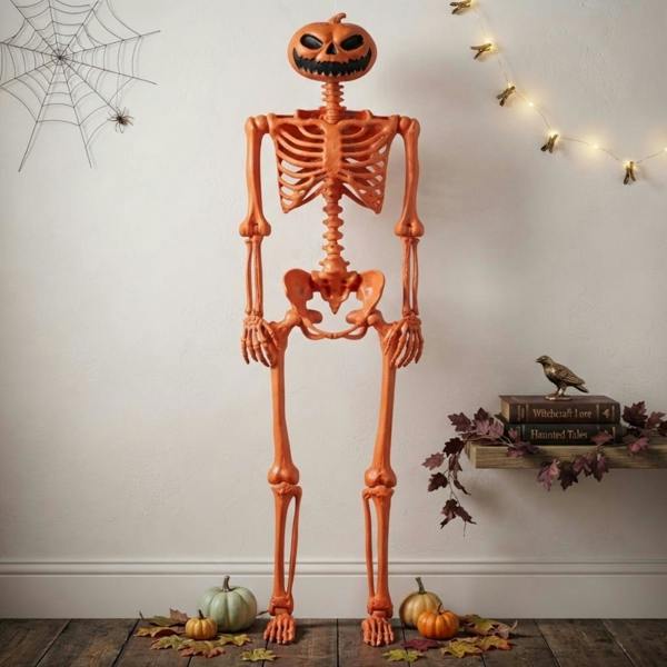 Garden Greatness Posable Pumpkin Head Halloween Skeleton