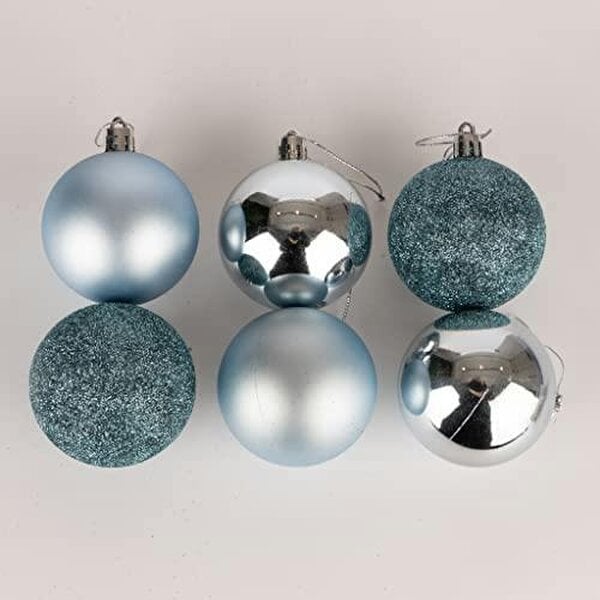 Shatchi Light Blue Shatterproof Christmas Baubles Set, 60mm Tree Decorations in 6 or 18 Pack Sizes