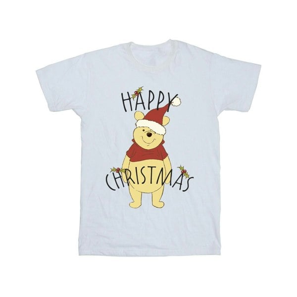 Disney Mens Winnie The Pooh Happy Christmas Holly T-Shirt - White