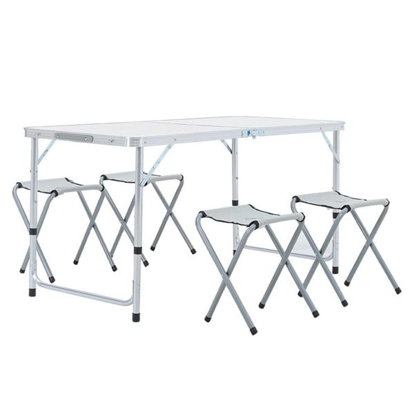 Portable Aluminium Folding Picnic Table with 4 Stools Garden Dining Sets Living and Home