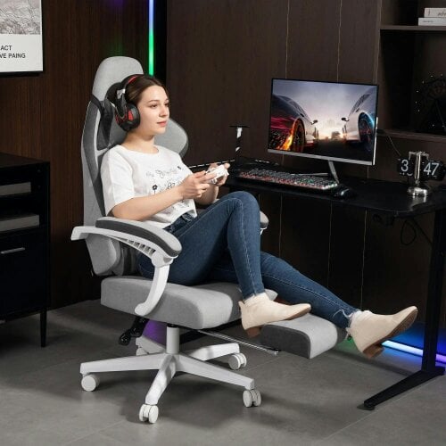 Bobobiy Ergonomic High Back Gaming Chair for Adults, Adjustable Height and 360° Swivel Seat or Gaming, Grey