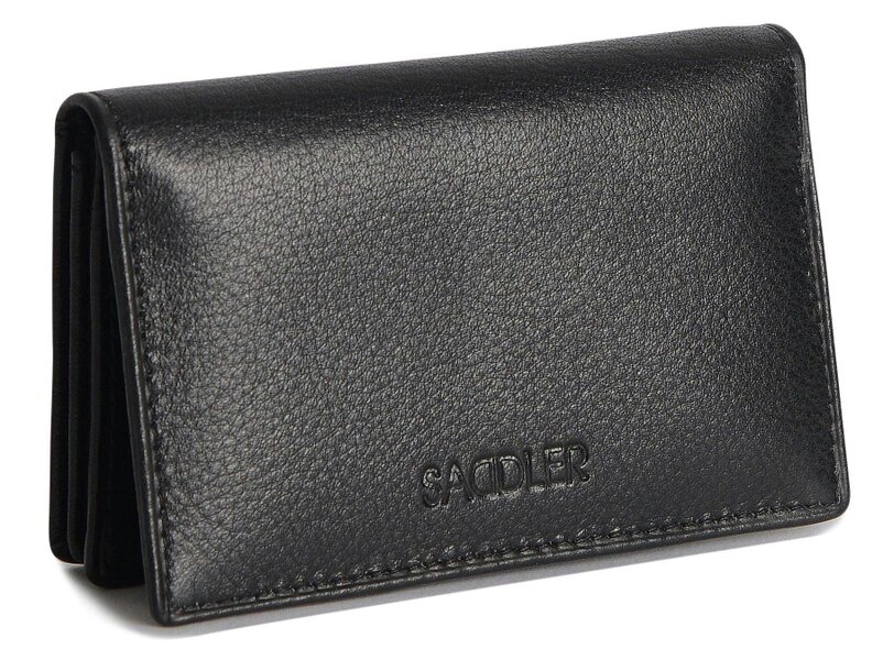 SADDLER JESSICA Leather Credit Card Holder with RFID Protection - 2 Sections and ID Window - Black