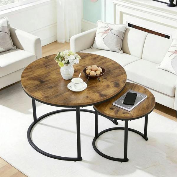 Havendro Nesting Coffee Tables Set of 2 Round Stacking Sofa Side Tables