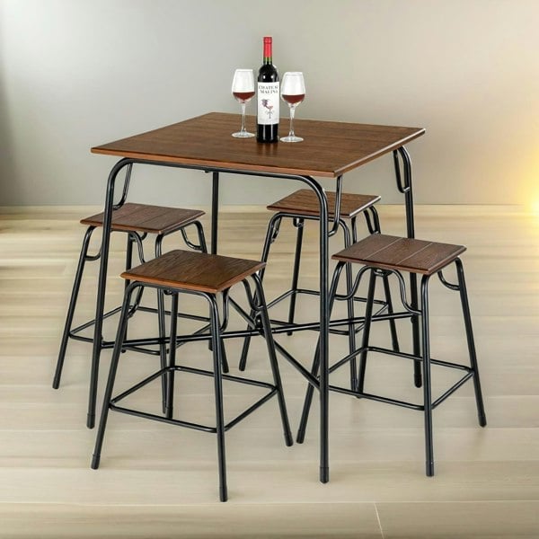 Rafaelo Mobilia 5-Piece Dining Table And Stool Set For Kitchen Rustic Brown