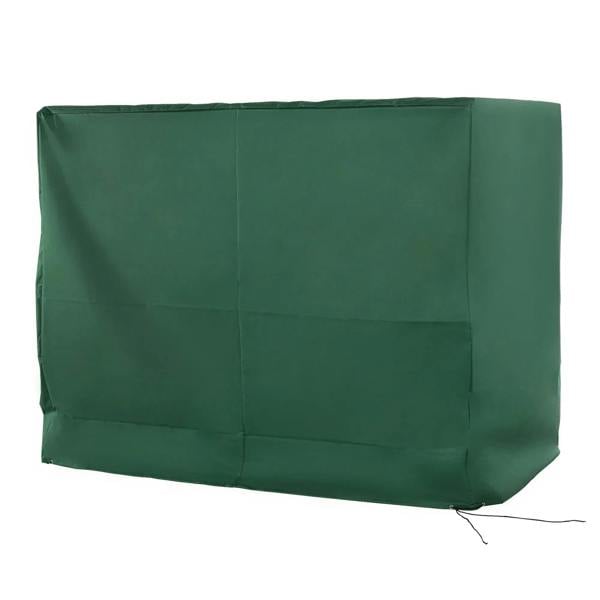 Green 3-seat outdoor swing chair protective cover, rectangular fabric with tie fastener