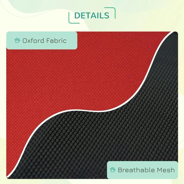 Red and black elevated dog bed with breathable mesh top